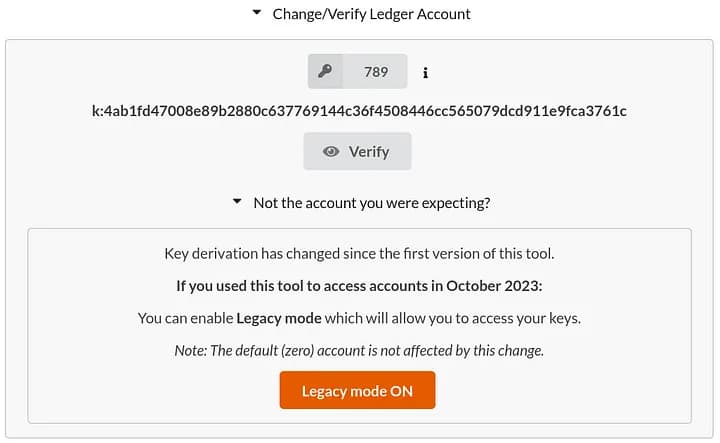 Ledger Account Switcher with Legacy Mode turned on